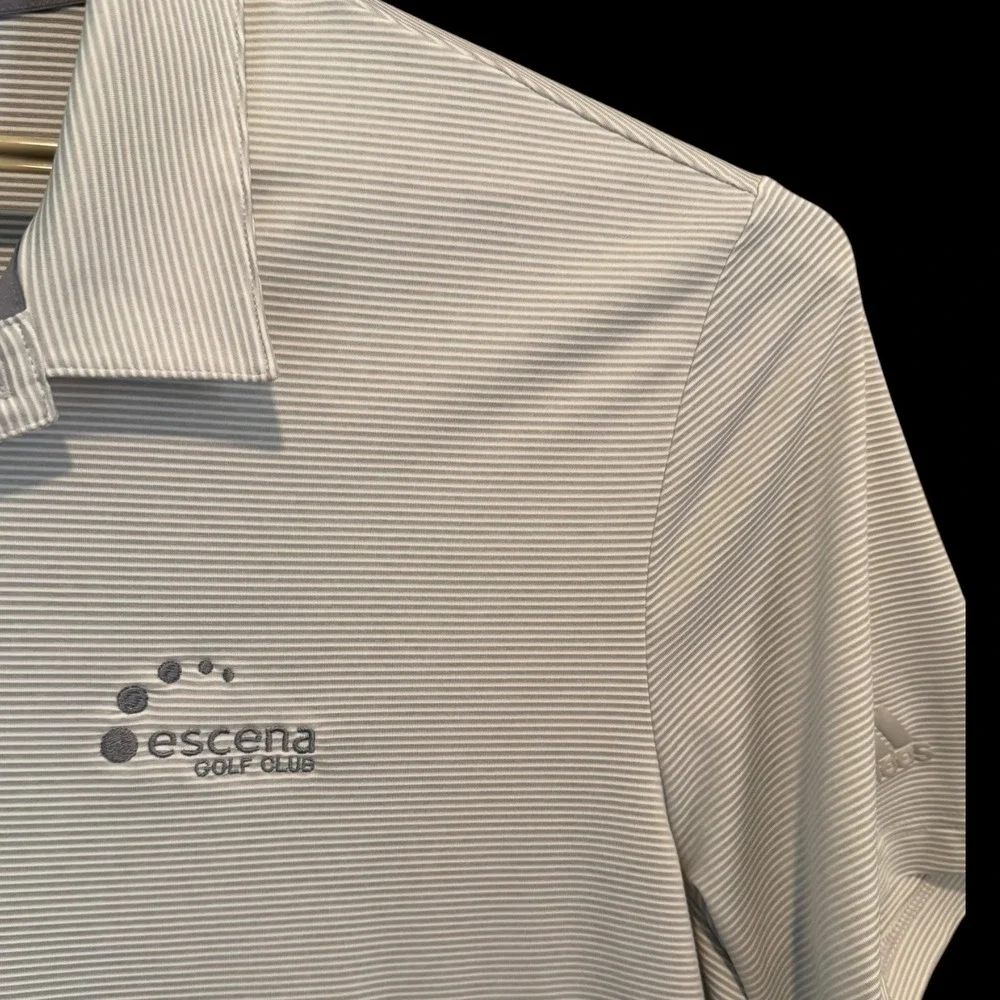 Adidas Escena Golf Club Mens 2XL Grey‎ Striped Short Sleeve Performance Polo